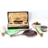 Mixed Lot: Cased George V manicure set comprising nail buffer, two jars and three manicure items,