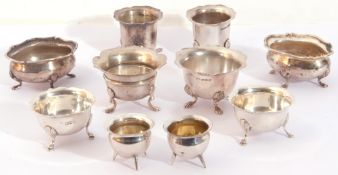 Mixed Lot: silver salts to include a small pair of Victorian cauldron salts, London 1889, pair of