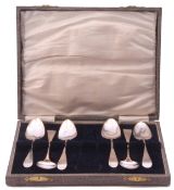 Cased set of six George III Old English pattern tea spoons, engraved monograms to handle, London