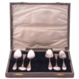 Cased set of six George III Old English pattern tea spoons, engraved monograms to handle, London