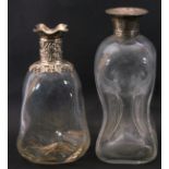 Late Victorian dimple glass decanter with applied silver collar (lacking stopper), 20cm tall,