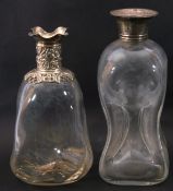 Late Victorian dimple glass decanter with applied silver collar (lacking stopper), 20cm tall,