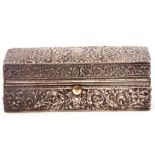 Edward VII silver curling tongs box of rectangular form, heavily embossed with scrolls and marks