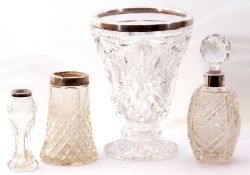 Tapering cut glass vase with hallmarked silver rim, Sheffield 1929 by John Round & Son Ltd, 17cm