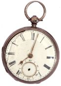 Third quarter of 19th century small hallmarked silver pocket watch with gold hands to a white enamel