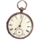 Third quarter of 19th century small hallmarked silver pocket watch with gold hands to a white enamel