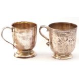 Mixed lot (2). George V baluster mug, plain polished design, engraved with initials, scroll handle