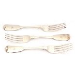 Group of three Victorian fiddle pattern table forks, each engraved with the letter W, two hall