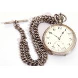 Gents first quarter of 20th century nickel cased pocket watch with button wind having blued steel