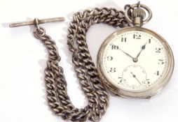 Gents first quarter of 20th century nickel cased pocket watch with button wind having blued steel