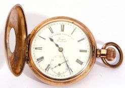 Gents first quarter of 20th century gold plated cased half-hunter pocket watch, the outer case