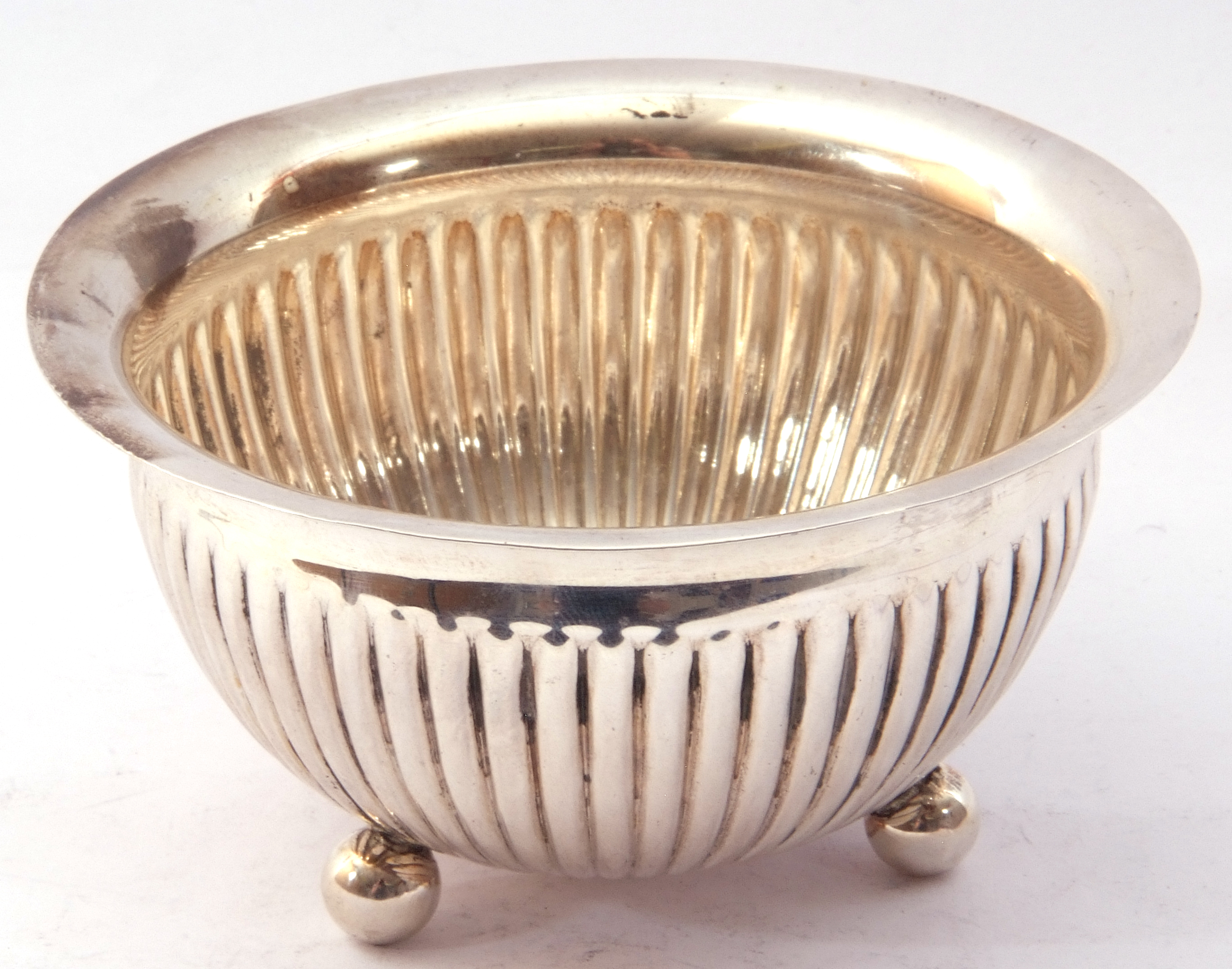 Victorian silver bowl of circular form with fluted body standing on three ball feet, hall marked - Image 2 of 4