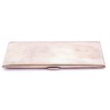 Mid 20 century large silver cigarette case of rectangular form with engine turned decoration, push