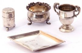 Mixed Lot: Edwardian silver tray of angular form, Birmingham 1906, small silver trophy, Birmingham