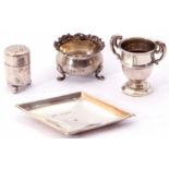 Mixed Lot: Edwardian silver tray of angular form, Birmingham 1906, small silver trophy, Birmingham