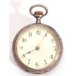 First quarter of 20th century ladies Omega white metal cased fob watch with gold hands to a white