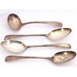 Mixed lot. three Georgian silver Old English pattern tablespoons, hall marked London 1809, makers