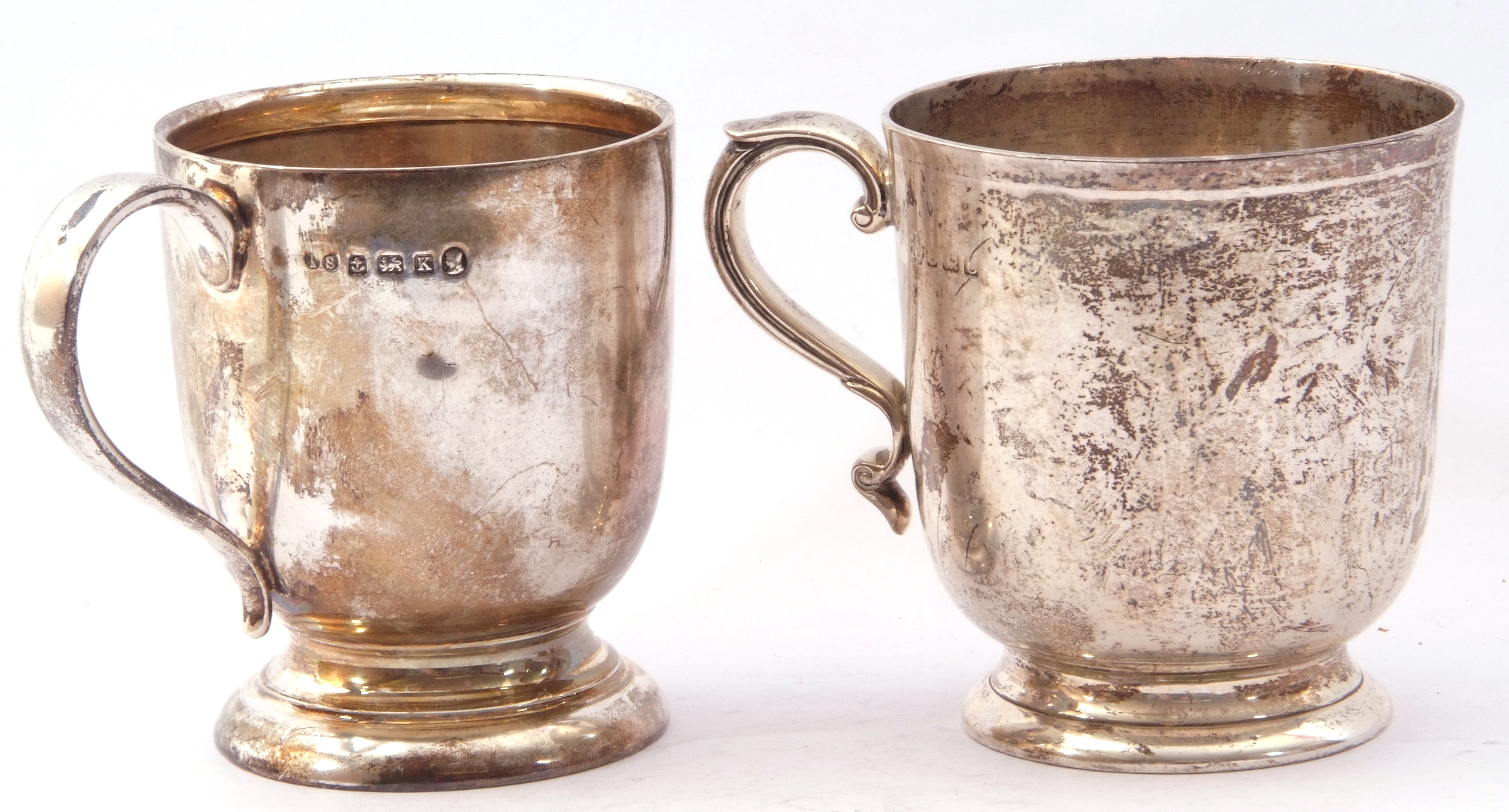 Mixed lot (2). George V baluster mug, plain polished design, engraved with initials, scroll handle - Image 3 of 3