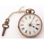 Last quarter of 19th/first quarter of 20th century Continental white metal cased fob watch, blued
