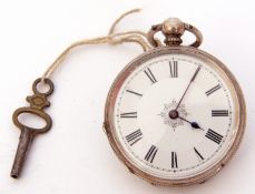 Last quarter of 19th/first quarter of 20th century Continental white metal cased fob watch, blued