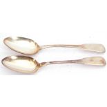 Pair of George III silver Fiddle pattern tablespoons, each spoon engraved with a stylised H, hall