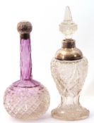 Mixed Lot: late 19th century clear and amethyst flashed cut glass scent bottle with tall faceted