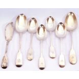 Mixed lot of silver flatware, including two Georgian fiddle pattern tablespoons, tjree Victorian and