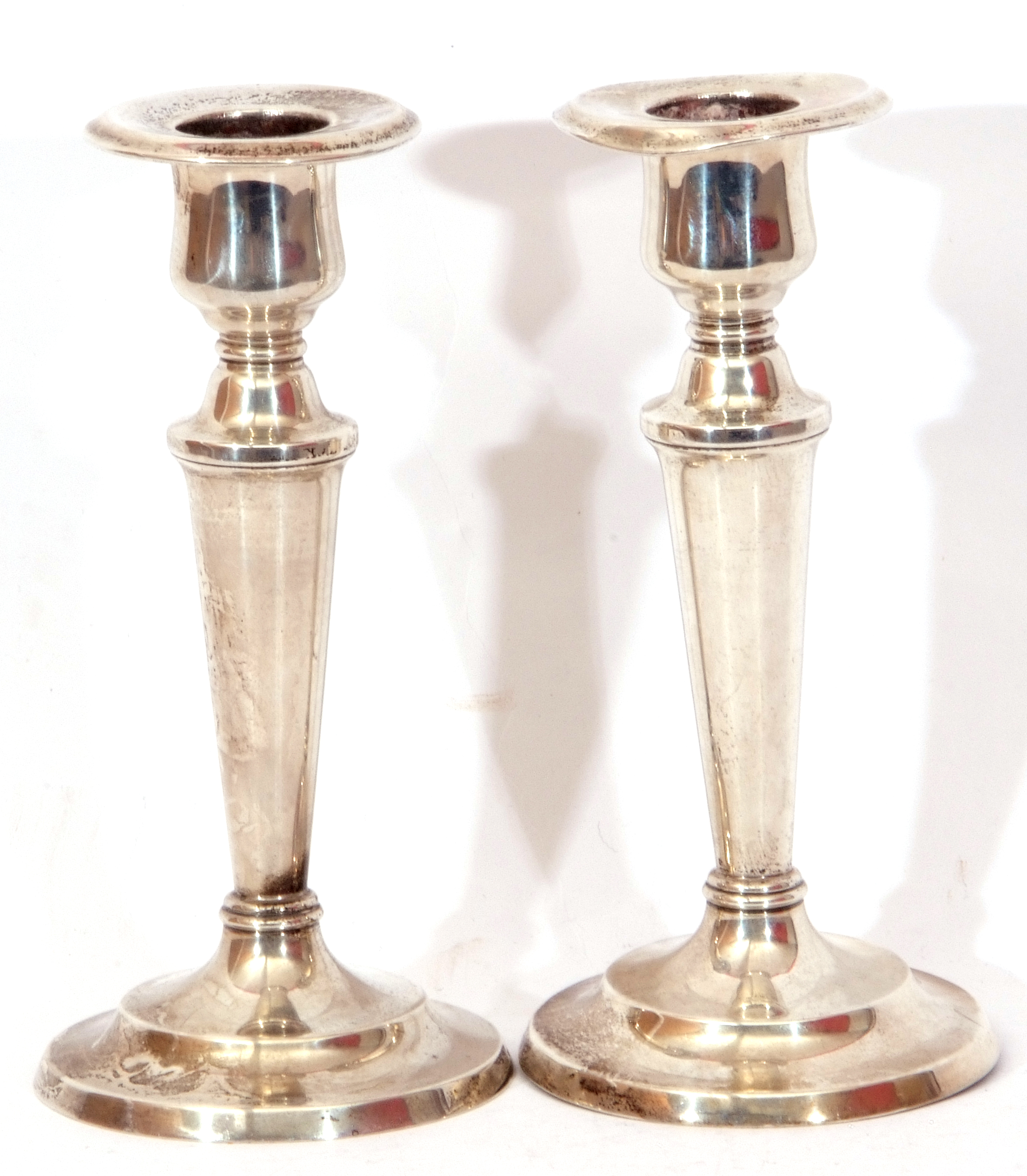 Pair of loaded "Sterling" candlesticks, baluster form, raised on spread loaded bases, Birmingham - Image 2 of 2