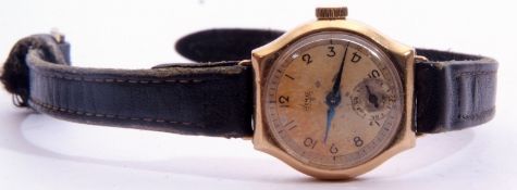 Ladies second quarter of 20th century 9ct gold cased Avia wrist watch with blued steel hands to a