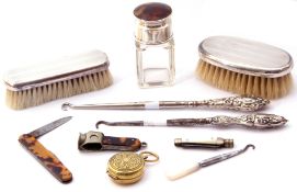 Mixed lot. two silver small backed dressing-table brushes, engine turned detail, hall marked