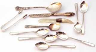 Mixed Lot: set of six George V teaspoons, bright cut engraved detail, Birmingham 1931, maker William