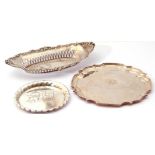 Mixed Lot: hallmarked silver card salver with Chippendale style rim, presentation engraving,