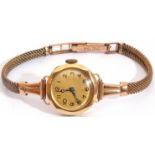 Ladies first quarter of 20th century un-named hallmarked 9ct gold wrist watch with blued steel hands