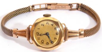 Ladies first quarter of 20th century un-named hallmarked 9ct gold wrist watch with blued steel hands