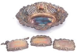 Mixed lot. silver bon-bon dish of oval pierced form, scroll and floral embossed, hall marked