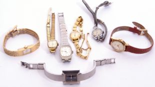 Mixed Lot: seven ladies mid/late 20th century gold plated and other wrist watches including