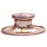 Silver inkwell of oval waisted form with hinged cover, silver gilt interior (no liner), hall