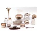 Mixed Lot: two white metal lidded pill boxes, a Victorian condiment spoon with beaded edges and