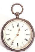 Last quarter of 19th century ornate silver cased fob watch with wind, having gold hands to a white