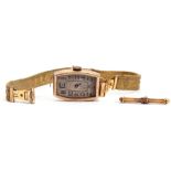 Ladies second quarter of 19th century 9ct gold cased wrist watch with Swiss movement, the dial of