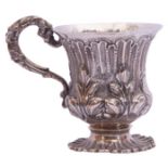 William IV silver christening mug with a deep relief scroll and fluted decoration around the body,