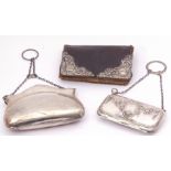Mixed lot. Edward VII silver dance purse, folding maroon coloured leather interior suspended from an