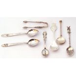 Mixed Lot: two sterling souvenir teaspoons, Tokyo and Yokohama, a Dutch white metal windmill