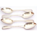 Set of four Georgian silver Fiddle pattern tablespoons, London 1828, makers mark John Henry &