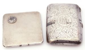 Mixed lot. George VI silver compact of square form, engine turned decorated, the front applied