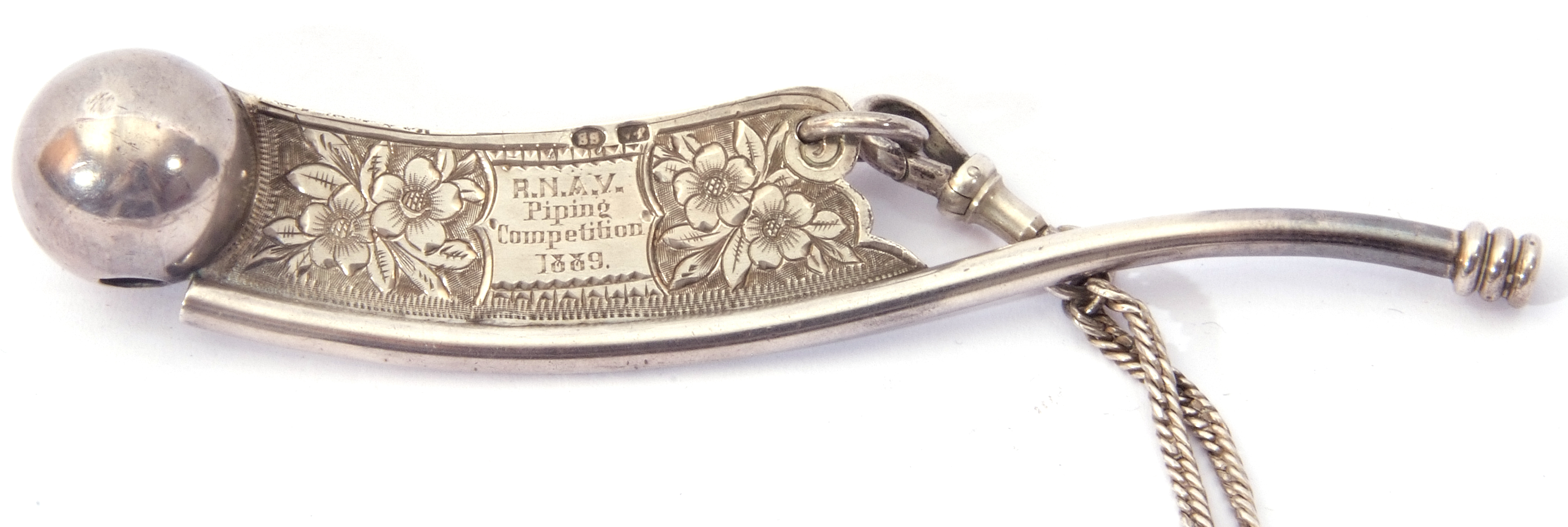 Victorian Bosun's whistle with suspension ring and contemporary engraved inscription, "RNAB PIPING - Image 3 of 4