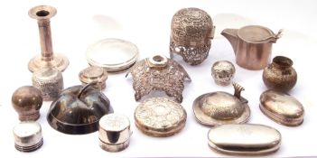 Quantity of silver wares to include scent bottles lids, jug mount, candlestick etc, 590gms approx