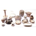 Quantity of silver wares to include scent bottles lids, jug mount, candlestick etc, 590gms approx