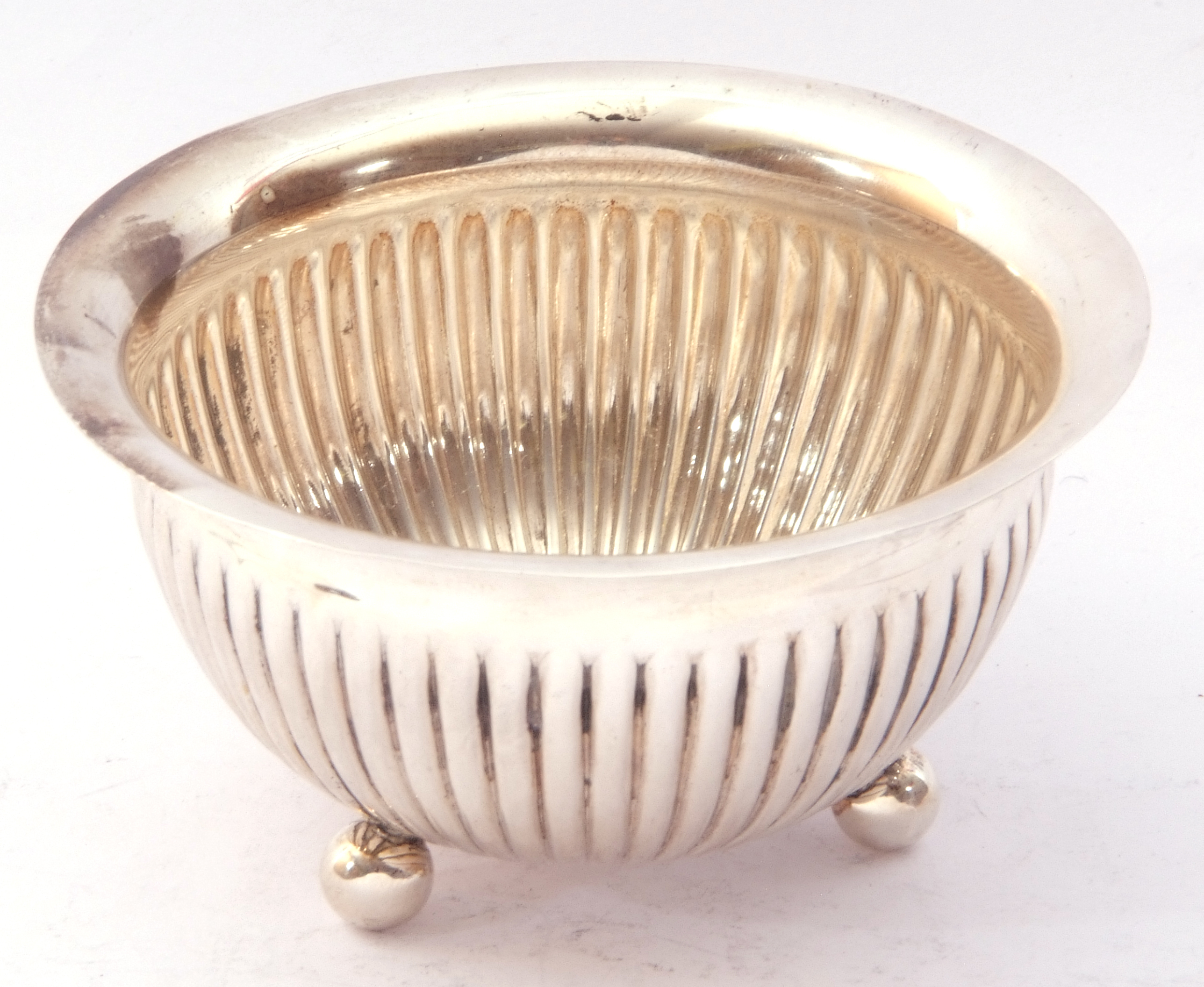 Victorian silver bowl of circular form with fluted body standing on three ball feet, hall marked - Image 3 of 4