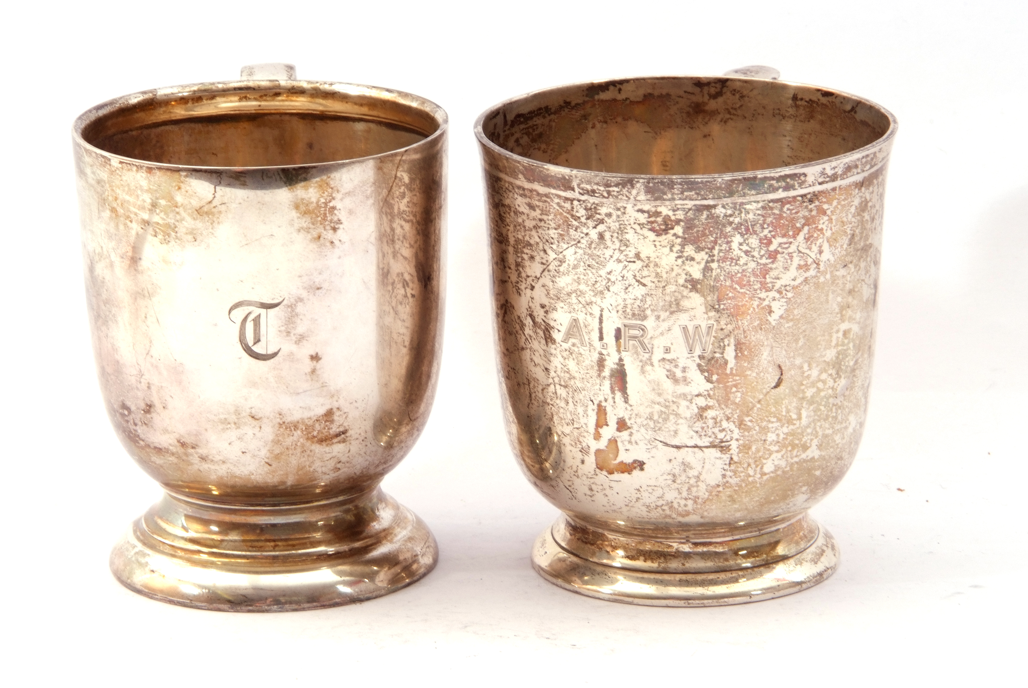 Mixed lot (2). George V baluster mug, plain polished design, engraved with initials, scroll handle - Image 2 of 3